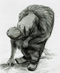 Rolnická žena Gleaning, 1885 (černá křída na papíře)